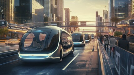Self driving cars advanced technology innovative autonomous vehicles smart transportation futuristic - obrazy, fototapety, plakaty