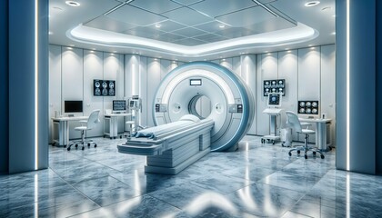Advanced MRI or CT scan machine in hospital lab - wide banner with copy space, medical diagnosis