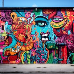 A wall with a vibrant graffiti art texture, full of colors and patterns