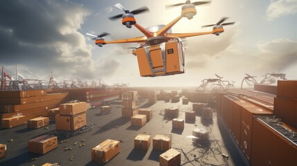 Drone deliveries advanced technology innovative aerial logistics unmanned transportation futuristic - obrazy, fototapety, plakaty