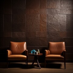 A wall with an embossed leather texture in a rich chocolate brown