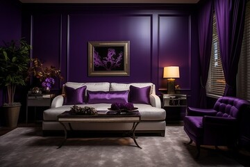 Intense royal purple wall with a satin smooth finish
