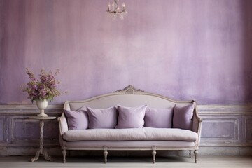 Soft, lavender purple wall with a delicate, plaster texture