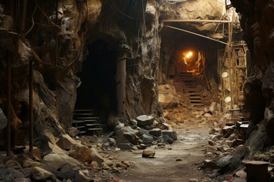 Interior mine. Coal copper interior. Generate Ai