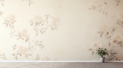 Wallpaper with a subtle, elegant floral pattern on a cream background
