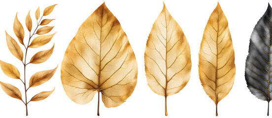 Obraz premium Watercolor Leaves Gold Painting Background Illustration Postcard Digital Artwork Banner Website Flyer Ads Gift Card Template