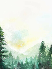 Watercolour Forest Winter Landscape Scenery