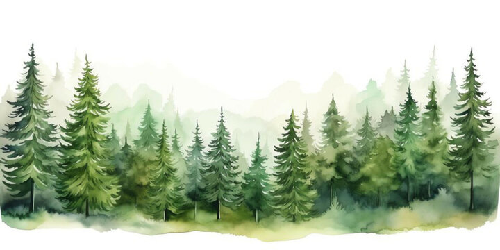 Watercolour Forest Winter Landscape Scenery