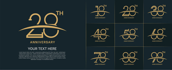 set of anniversary logotype flat gold color with swoosh for special celebration event