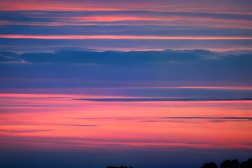 Naklejka na ściany i meble 夕焼けの空筋のように真っ直ぐな雲青とピンクのコラボレーション