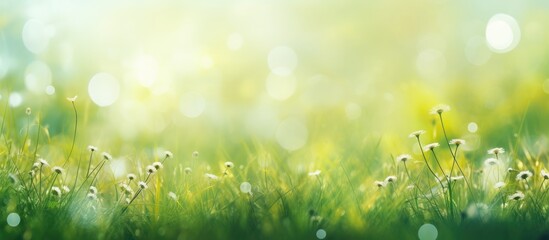 Fototapeta premium In the middle of the vibrant summer garden, a young, abstract design emerged on the grass, with textured leaves dancing under the warm sun- a burst of green color, highlighting the growth and beauty