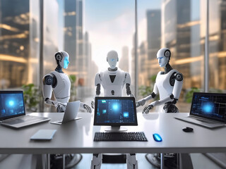 人工知能を搭載した人型ロボットが働く近未来のオフィス生活