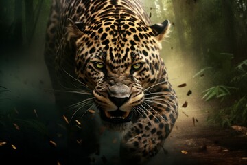 Jaguar coming. Predator feline pattern. Generate Ai