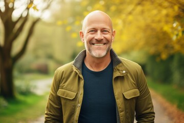 Portrait of a smiling senior man standing in the park in autumn