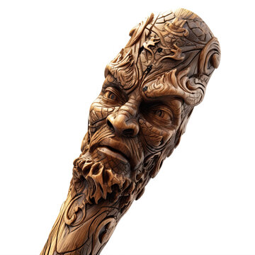 A wooden carving of a fantasy  man