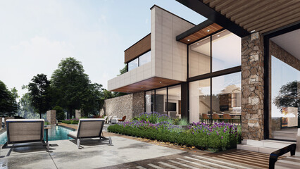 Architecture 3d rendering illustration of interior modern houses , daytime