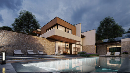 Architecture 3d rendering illustration of interior modern houses , daytime