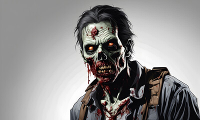 Zombie Portrait Image Digital Render Background Banner Website Horror Ads Movie Poster Halloween Card Template