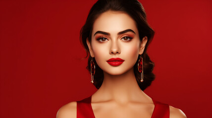 Beautiful pretty woman portrait in red
