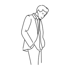 Vector illustration of a businessman or man standing in a suit. Outline style.