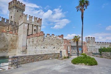 Beautiful view of the castle in Sirmone (Castello Scaligero di Sirmione) on Lake Garda. Province of...