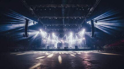 empty stage festival stage podium scene, online virtual concert background - obrazy, fototapety, plakaty
