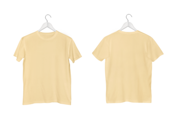Natural Cotton Kids' O-Neck Short Sleeve T-Shirt Displayed on White Wooden Hanger with Transparent Background