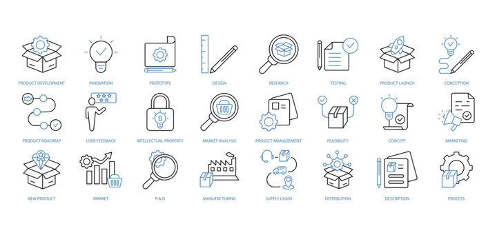 Product development icons set. Set of editable stroke icons.Vector set of Product development