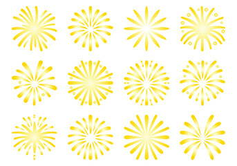 Gold fireworks set, Holiday and party, new years, bright firework icons collection vector illustration isolated on white background