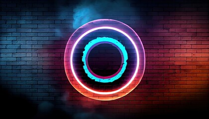 neon circle brick wall smoke Bright banner advertising copy space fluorescent background access bar billboard business card cinema club concept decoration design event festival font glow glowing - obrazy, fototapety, plakaty