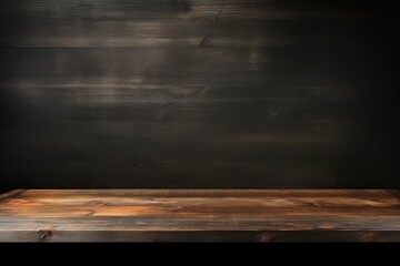 Rough textured burnt wood podium surface. Background with copy space