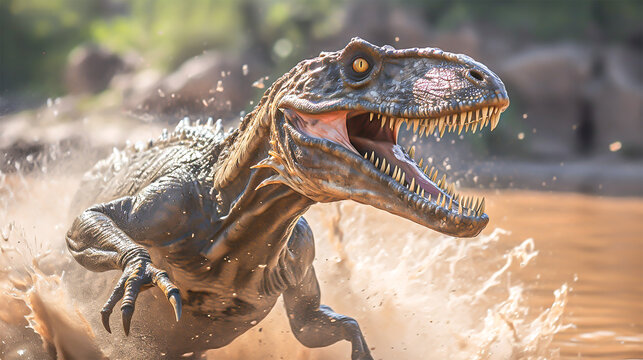 水辺のティラノサウルス - image of Tyrannosaurus by the water - No1-2 Generative AI