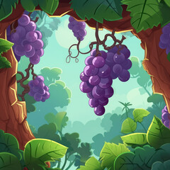  Animated grape bunch swinging from vines in a jungle 
