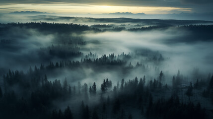 Fototapeta premium Morning mist over a forest