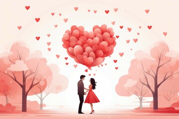 Illustration or drawing of a couple in love. Background with selective focus and copy space