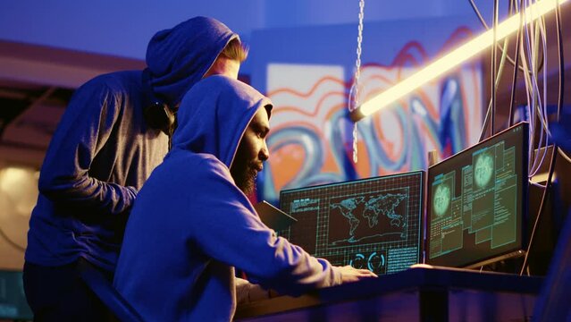 Hackers failing to infiltrate another country government security systems in international espionage effort. Secret agents attacking servers in digital warfare, getting rejected by firewall