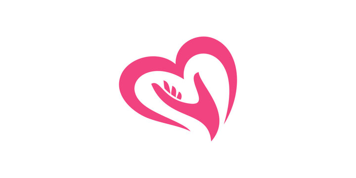 logo design combination of love shape with hand. love rope logo.