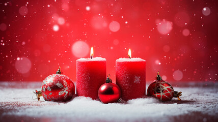 Christmas Advent - Red Candles With Ornament On Snow