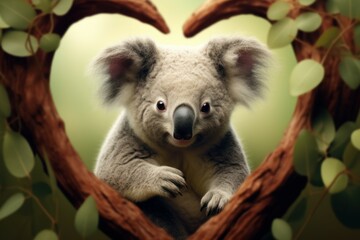 Adorable Cute love koala heart. Branch food. Generate Ai