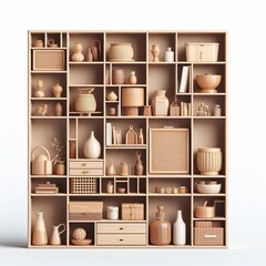shelves with books and ceramics