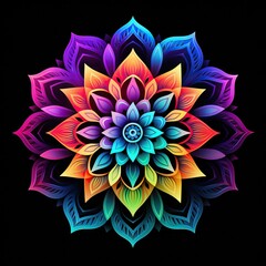 Ethnic round mandala with colorful tribal ornament isolated on black background.  Colorful abstract indian graphic element. Oriental, mystic, alchemy pattern. Yoga concept