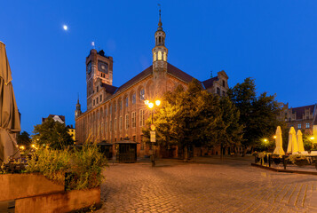 Run. Old market town square and town hall at dawn. © pillerss
