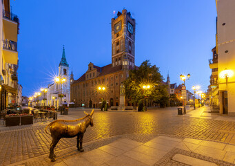 Obraz premium Run. Old market town square and town hall at dawn.