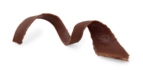 One tasty chocolate curl isolated on white