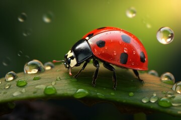 Vibrant Lady beetle macro. Wild insect bug. Generate Ai