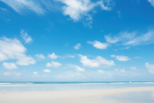 Ocean beach blue sky day. Relax horizon. Generate Ai