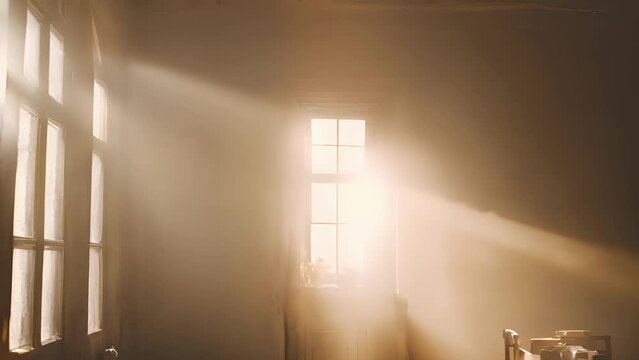Closeup sunlight filtering through dusty window, creating dreamy hazy atmosphere that adds sense nostalgia timelessness.