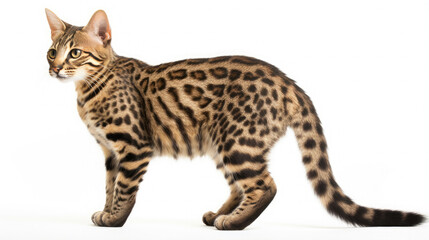 side view of the cute tabby cat full body on a white background  created with Generative AI Technology 