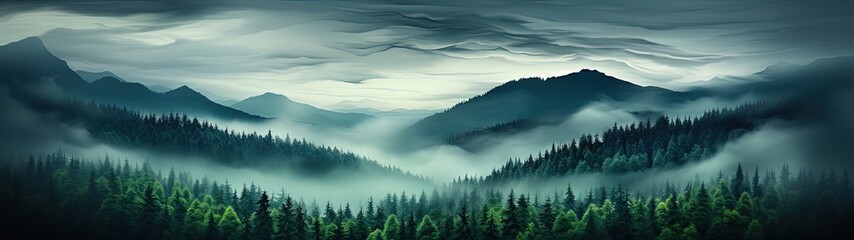 Obraz premium Mystical Green Forest Panorama in the Mountains