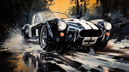 "Rainy Rush"
Classic car racing through rain-drenched streets.